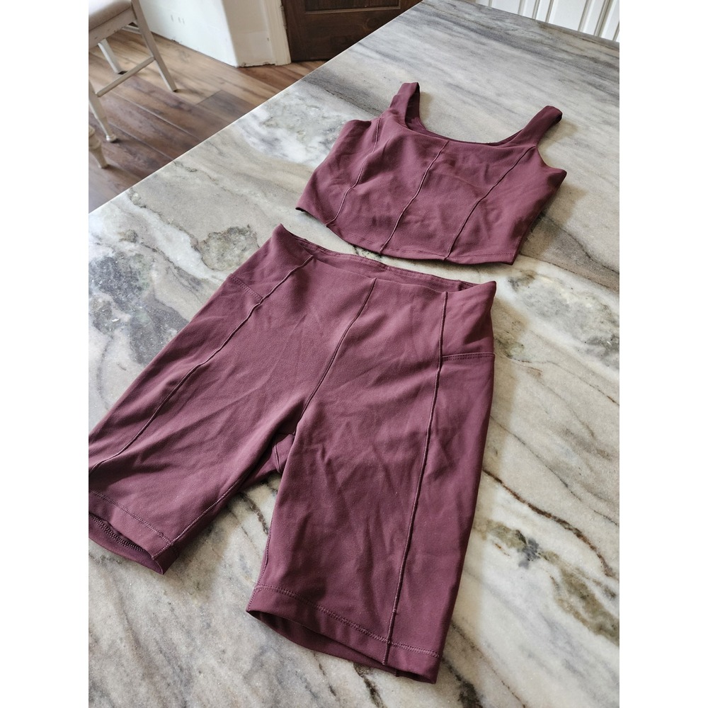 Harmony & Balance Womens XS Plum Biker Shorts and Crop Top Activewear Set